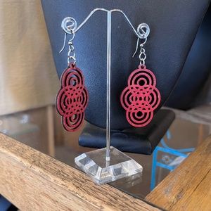 red, wood earrings